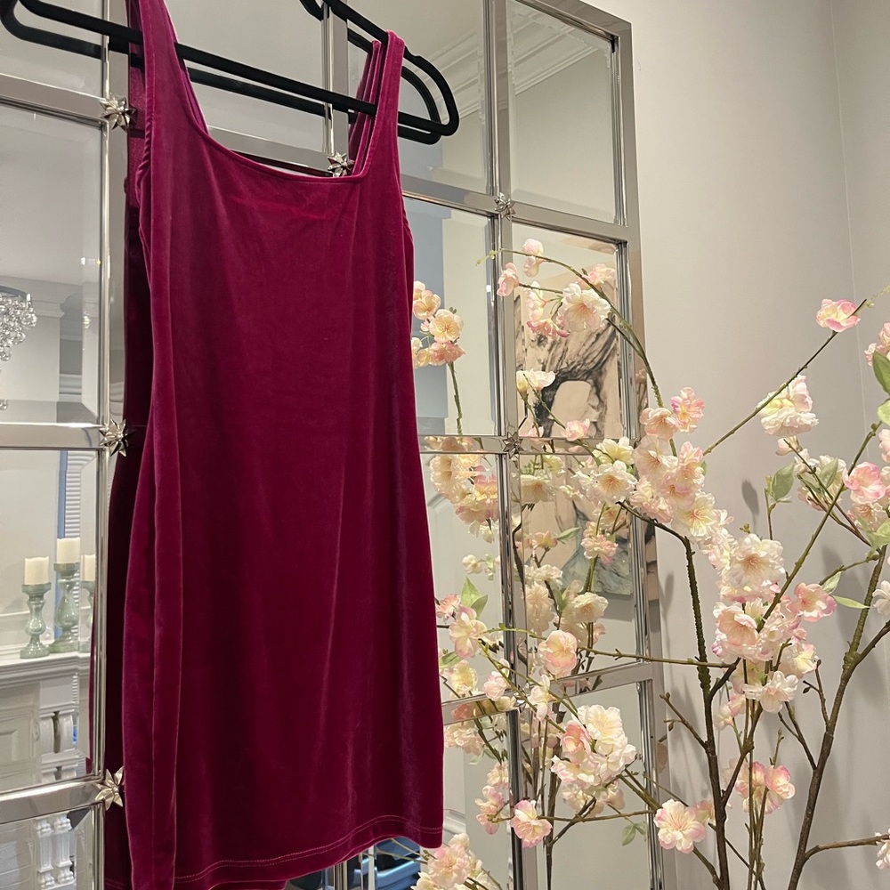 VINTAGE MAGENTA VELVET DRESS XS